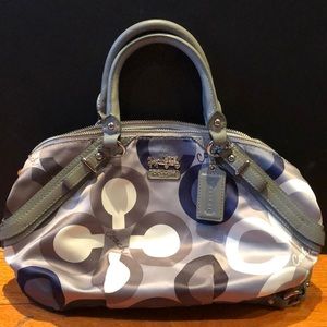 Gray & blue “c” print scarf material coach handbag